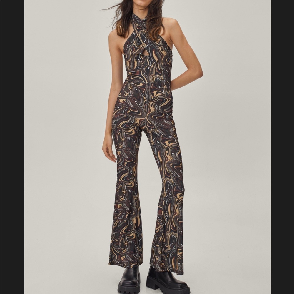 Swirl Print Halter Jumpsuit